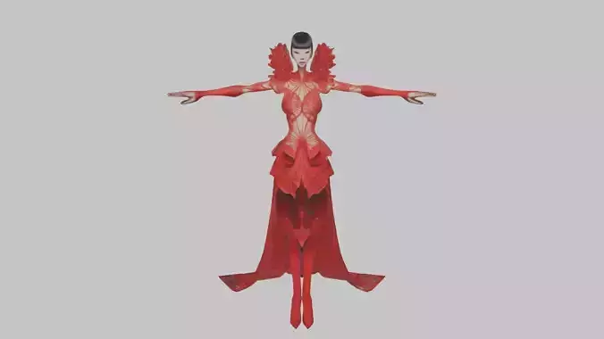 Dressed Female Red Dress Stylized CHaracter Girl Low-poly 3D model