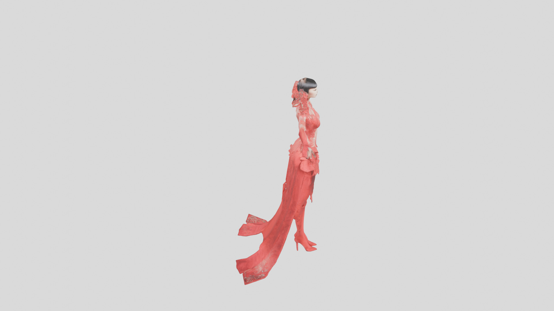 Dressed Female Red Dress Stylized CHaracter Girl Low-poly 3D model_28