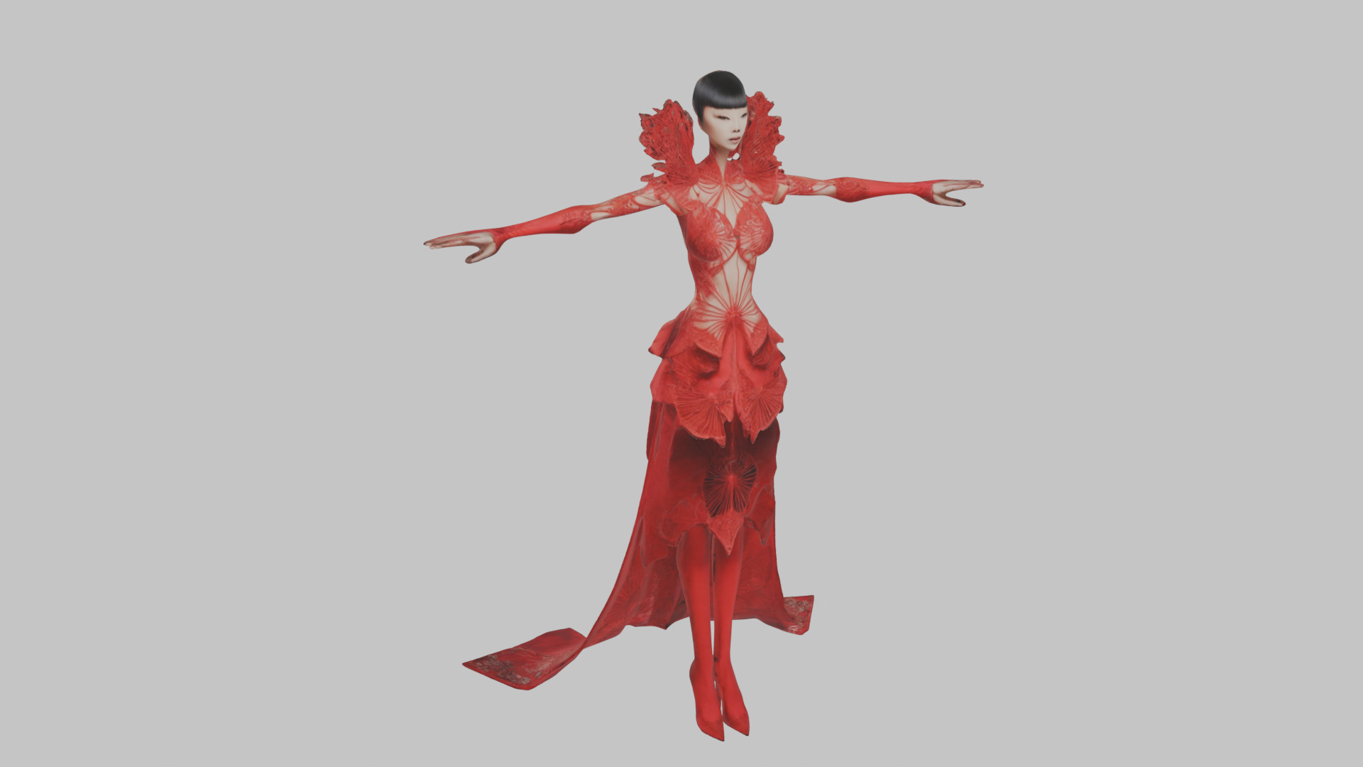 Dressed Female Red Dress Stylized CHaracter Girl Low-poly 3D model_4
