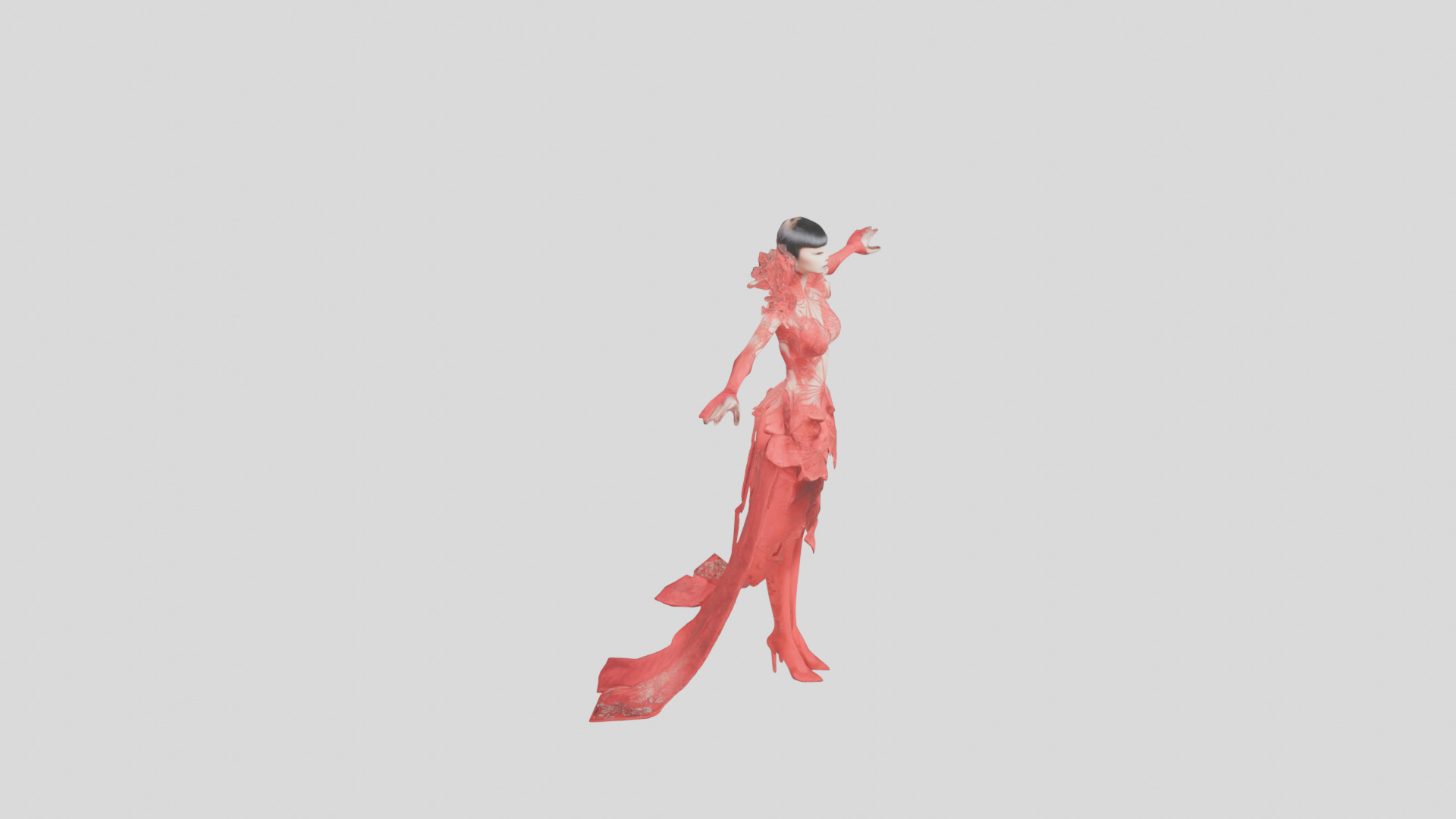 Dressed Female Red Dress Stylized CHaracter Girl Low-poly 3D model_27