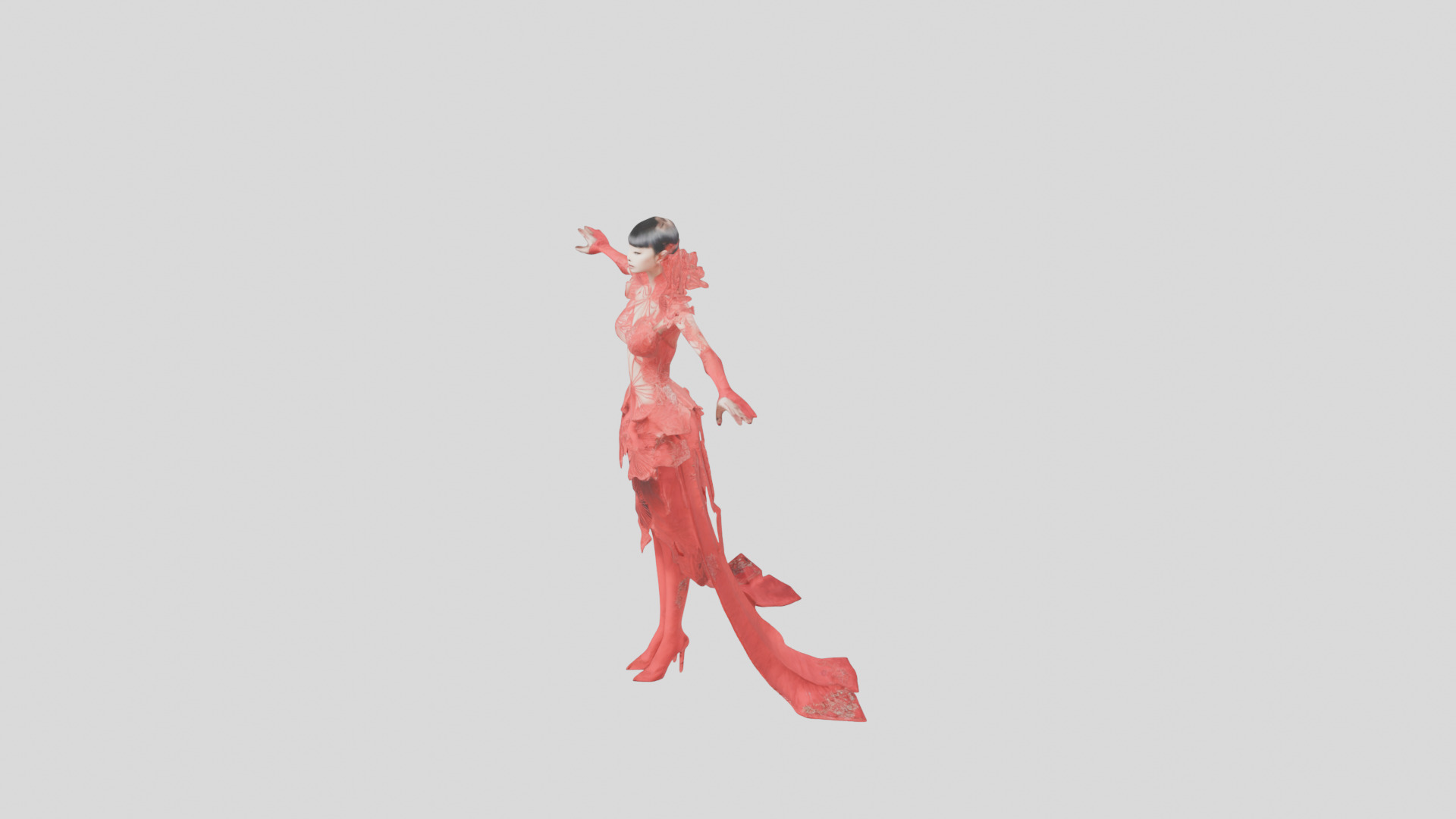 Dressed Female Red Dress Stylized CHaracter Girl Low-poly 3D model_22