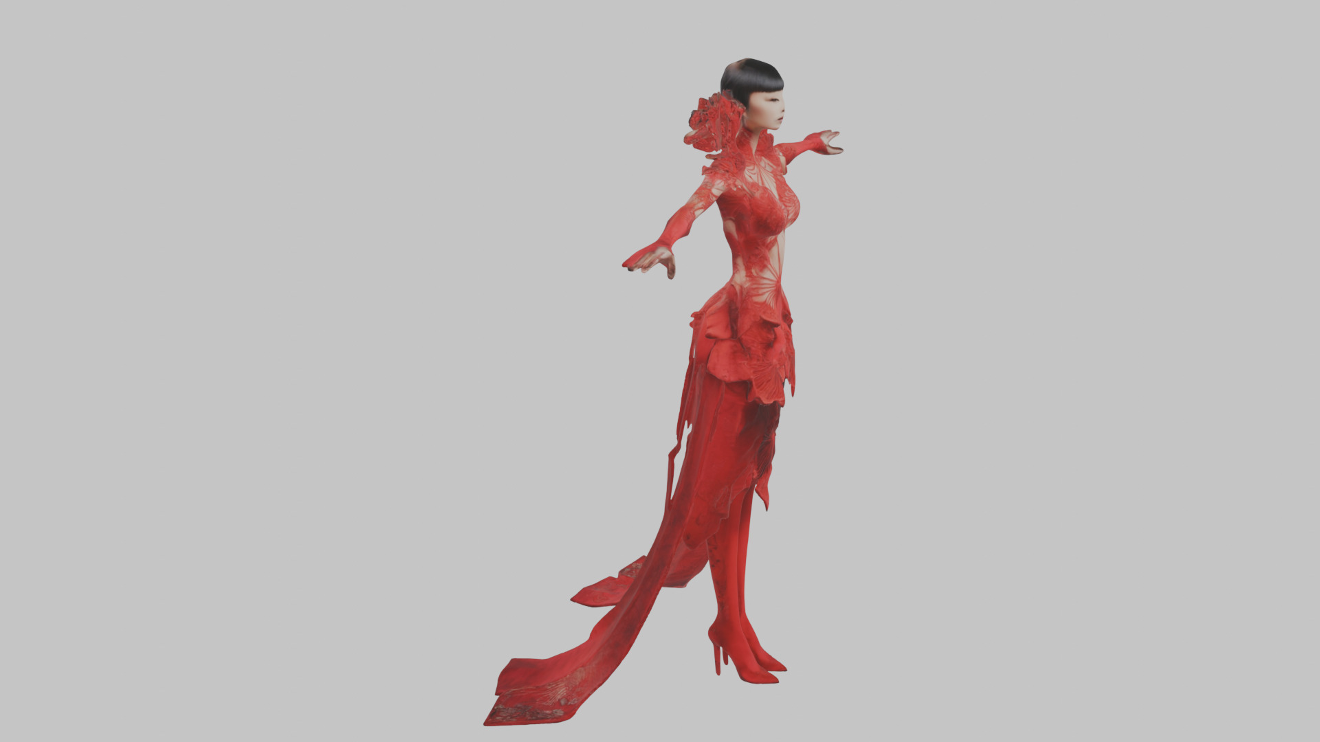Dressed Female Red Dress Stylized CHaracter Girl Low-poly 3D model_14