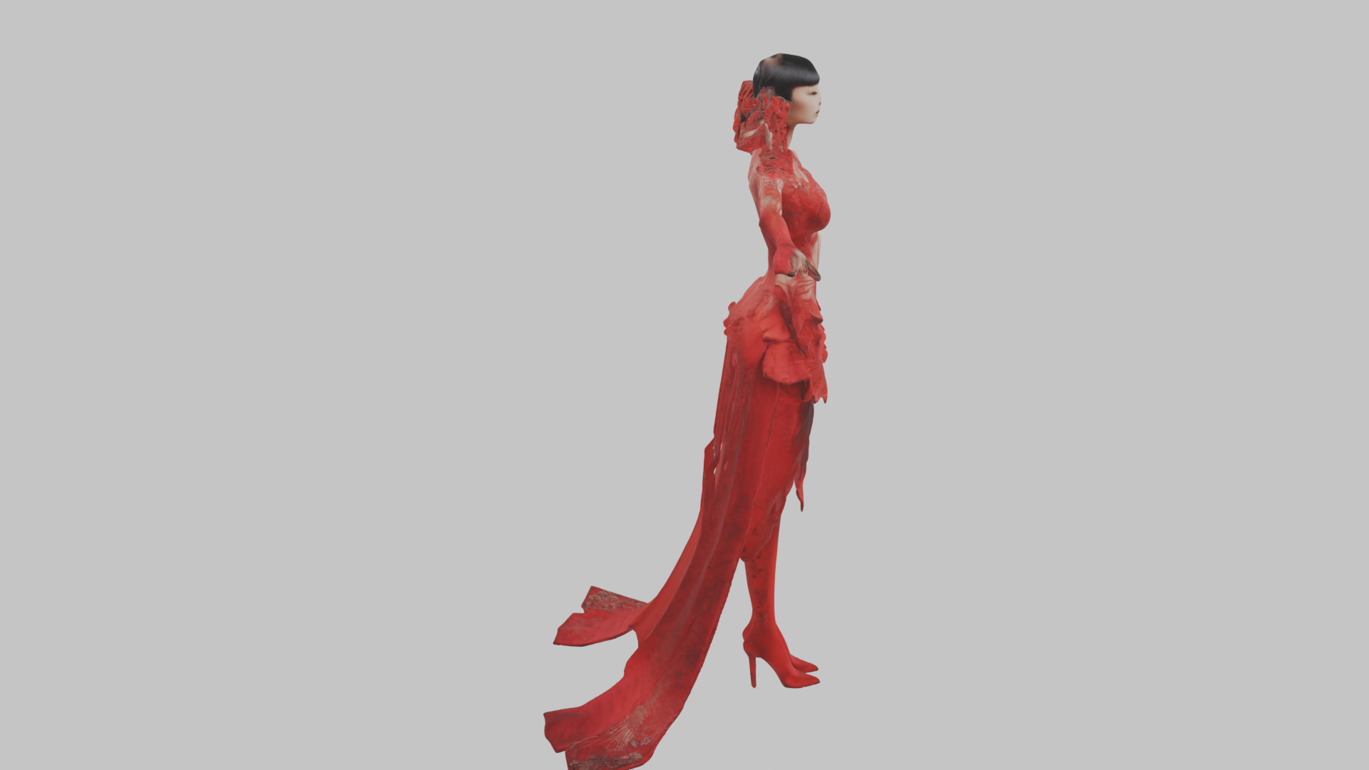 Dressed Female Red Dress Stylized CHaracter Girl Low-poly 3D model_3