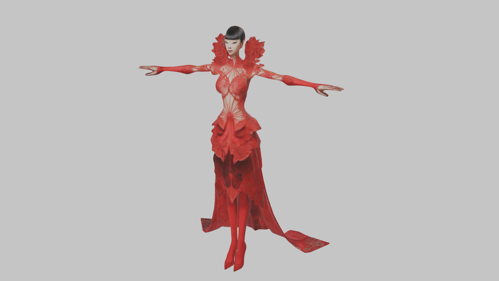Dressed Female Red Dress Stylized CHaracter Girl Low-poly 3D model_11
