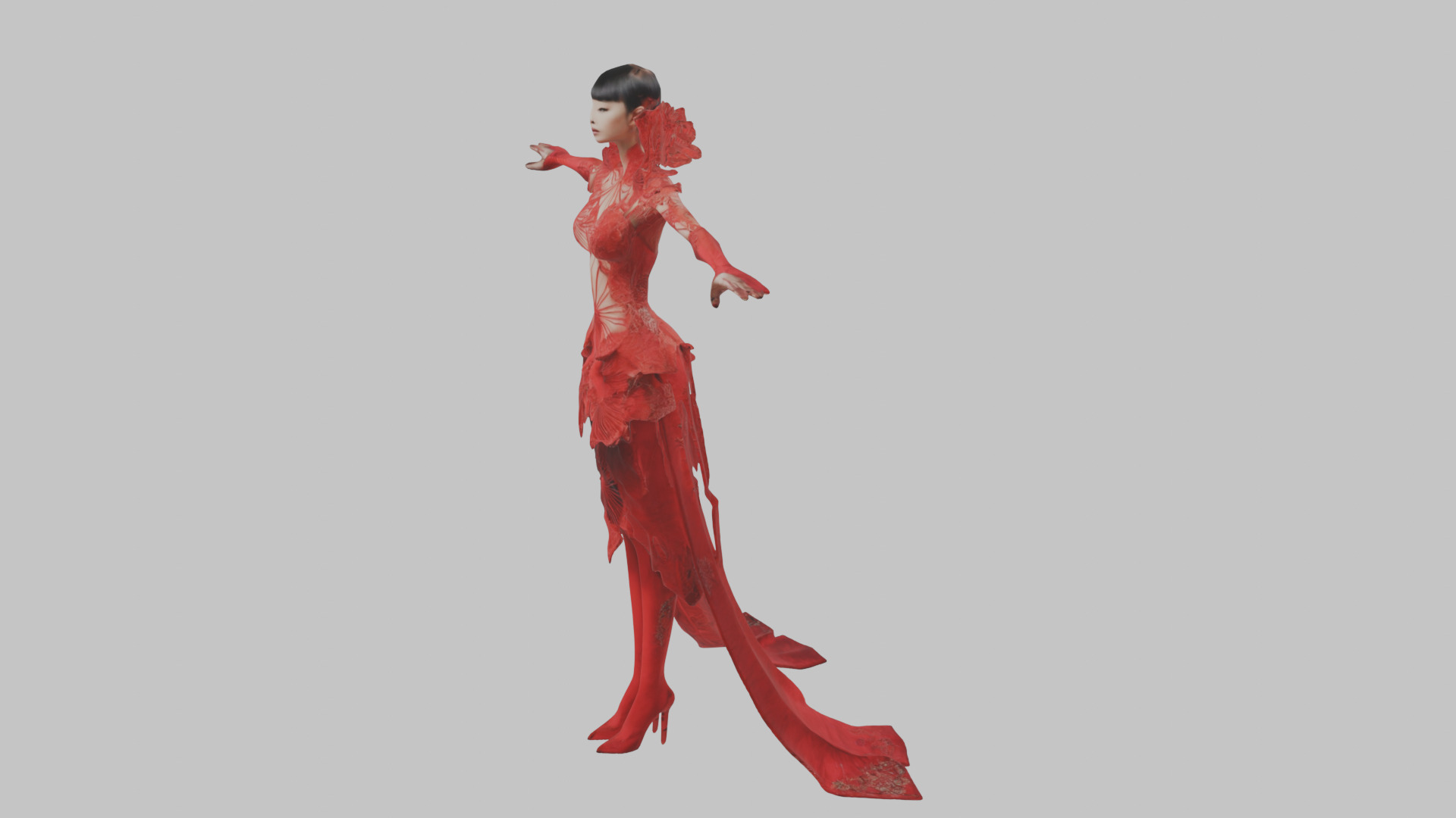 Dressed Female Red Dress Stylized CHaracter Girl Low-poly 3D model_13