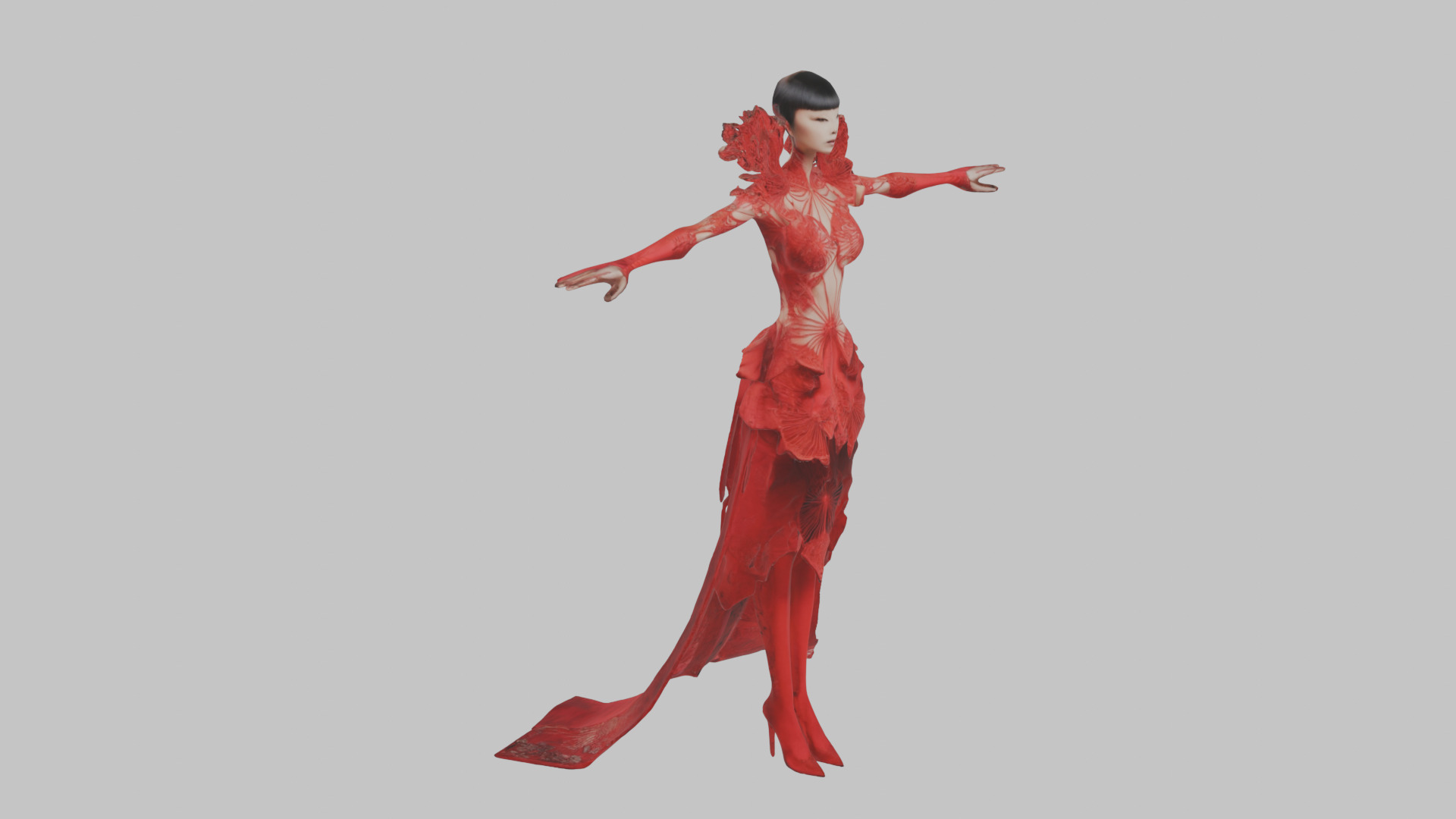 Dressed Female Red Dress Stylized CHaracter Girl Low-poly 3D model_5