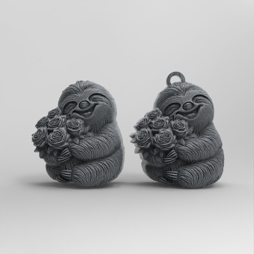 valentines sloth with red rose decor  3D print model_1
