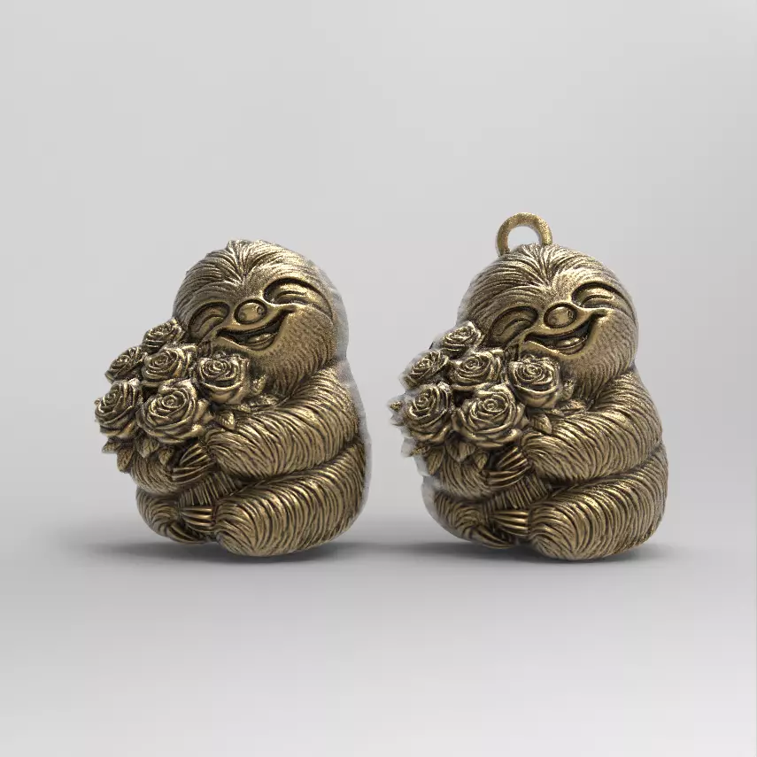 valentines sloth with red rose decor  3D print model_0