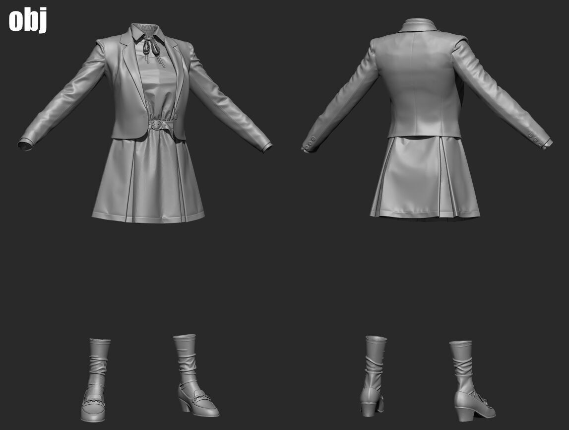 School uniform 8 - Marvelous Designer project and OBJ 3D model_11
