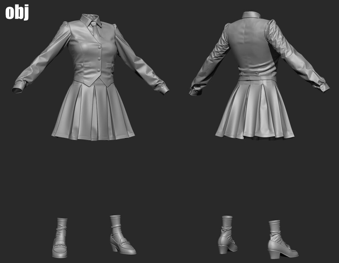 School uniform 8 - Marvelous Designer project and OBJ 3D model_3