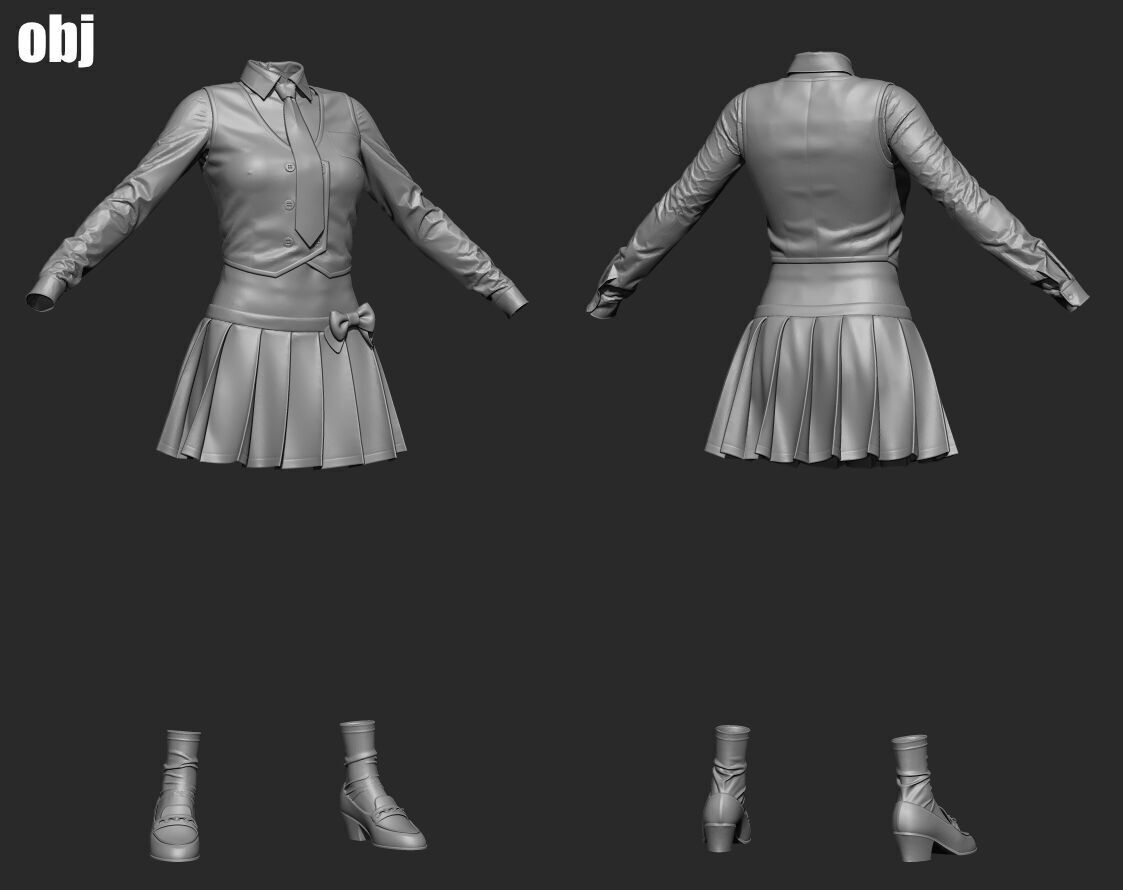 School uniform 8 - Marvelous Designer project and OBJ 3D model_7