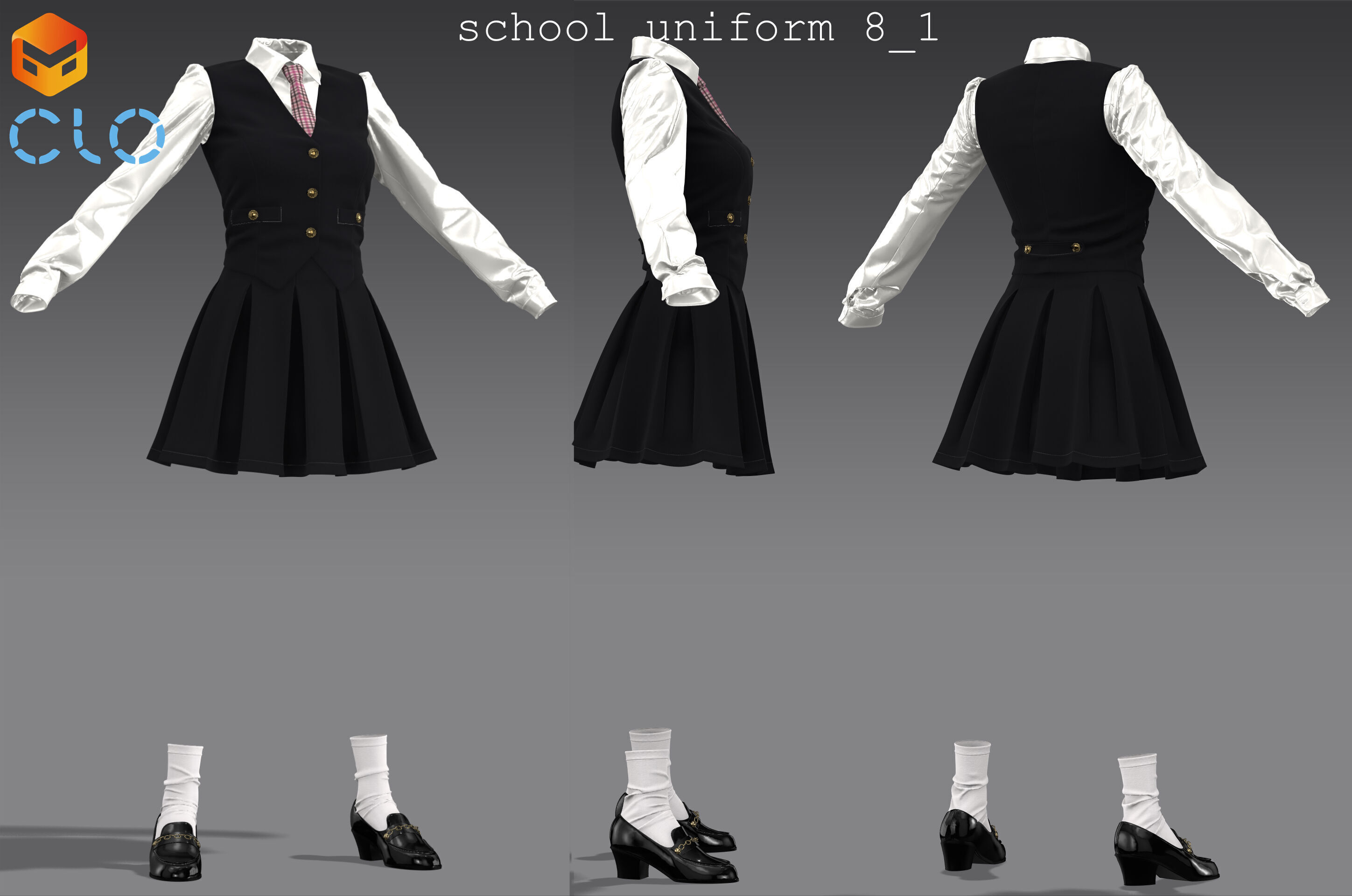 School uniform 8 - Marvelous Designer project and OBJ 3D model_2