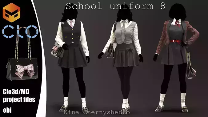 School uniform 8 - Marvelous Designer project and OBJ