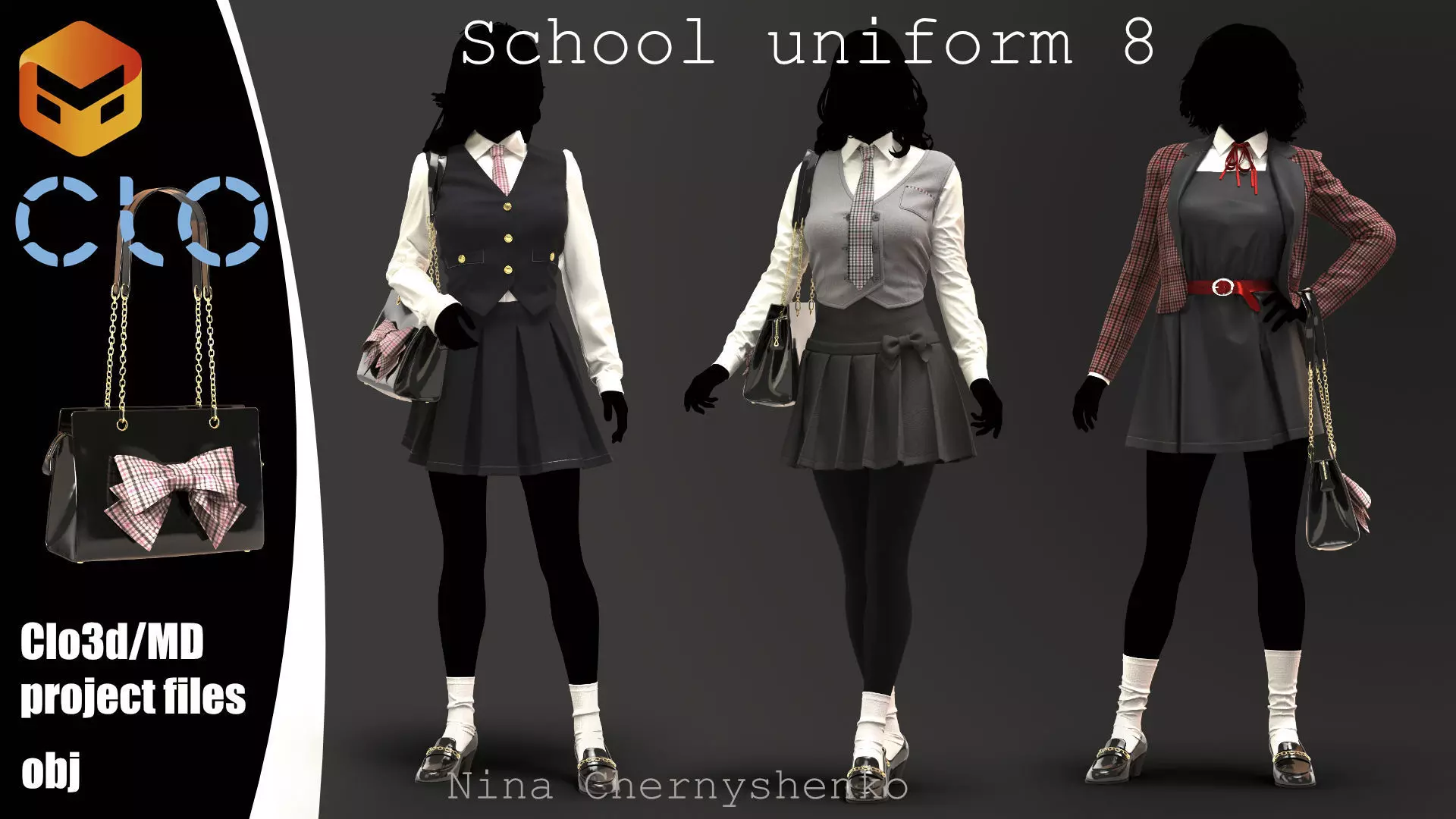 School uniform 8 - Marvelous Designer project and OBJ 3D model_0