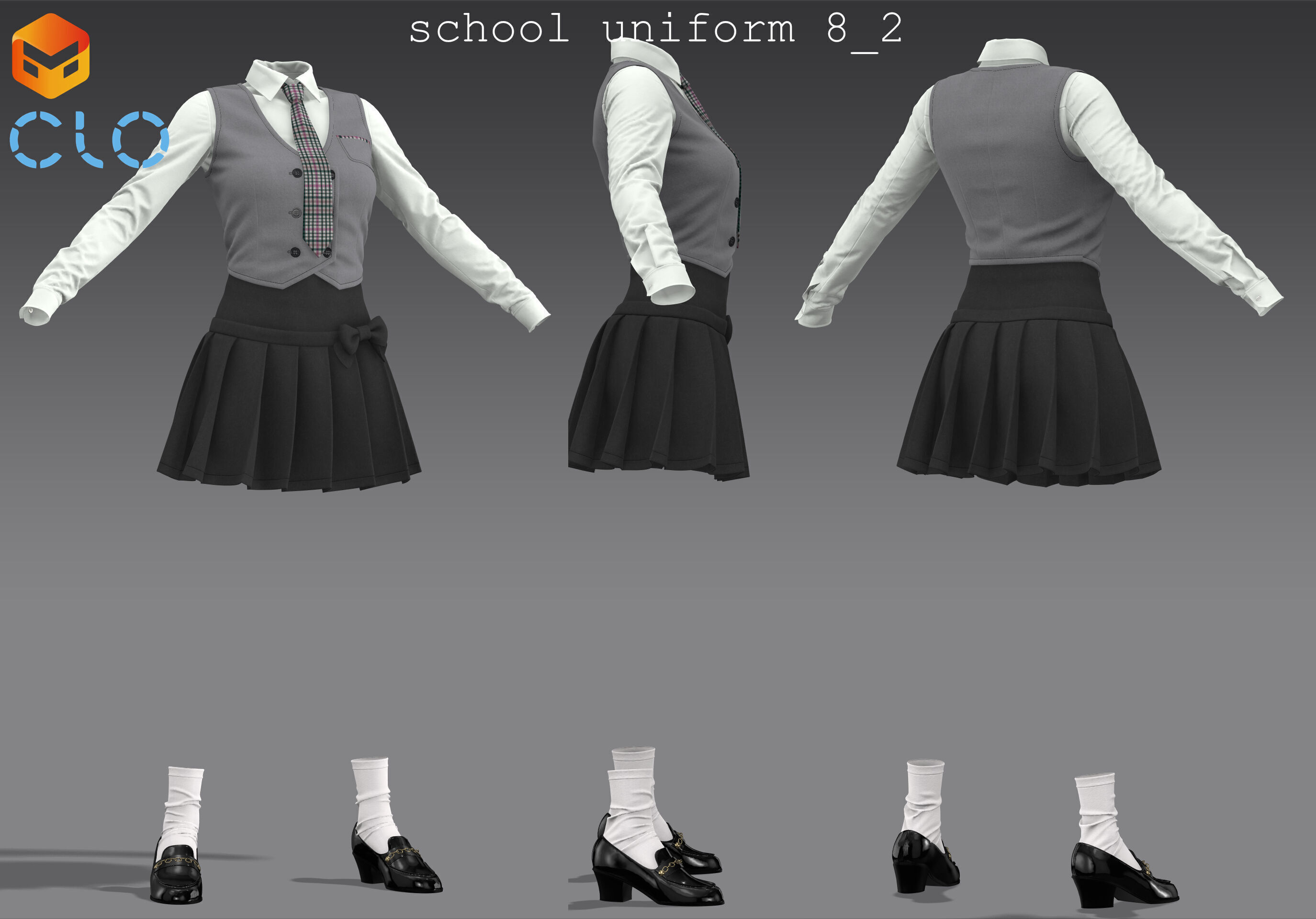 School uniform 8 - Marvelous Designer project and OBJ 3D model_6