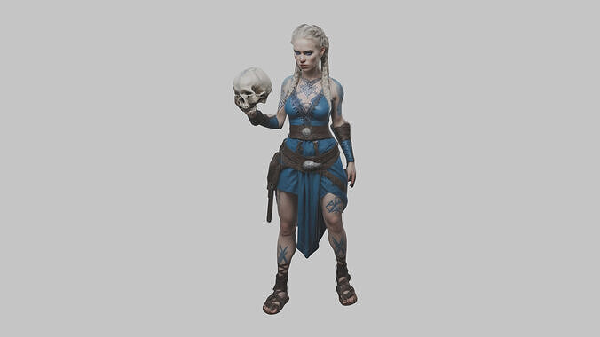 Female Viking Warrior Skull Low-poly 3D model