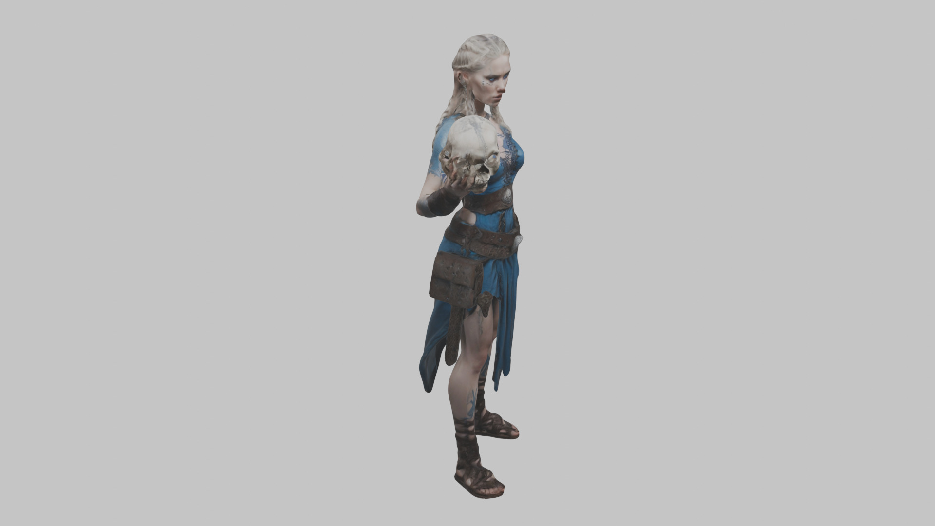Female Viking Warrior Skull Low-poly 3D model_11