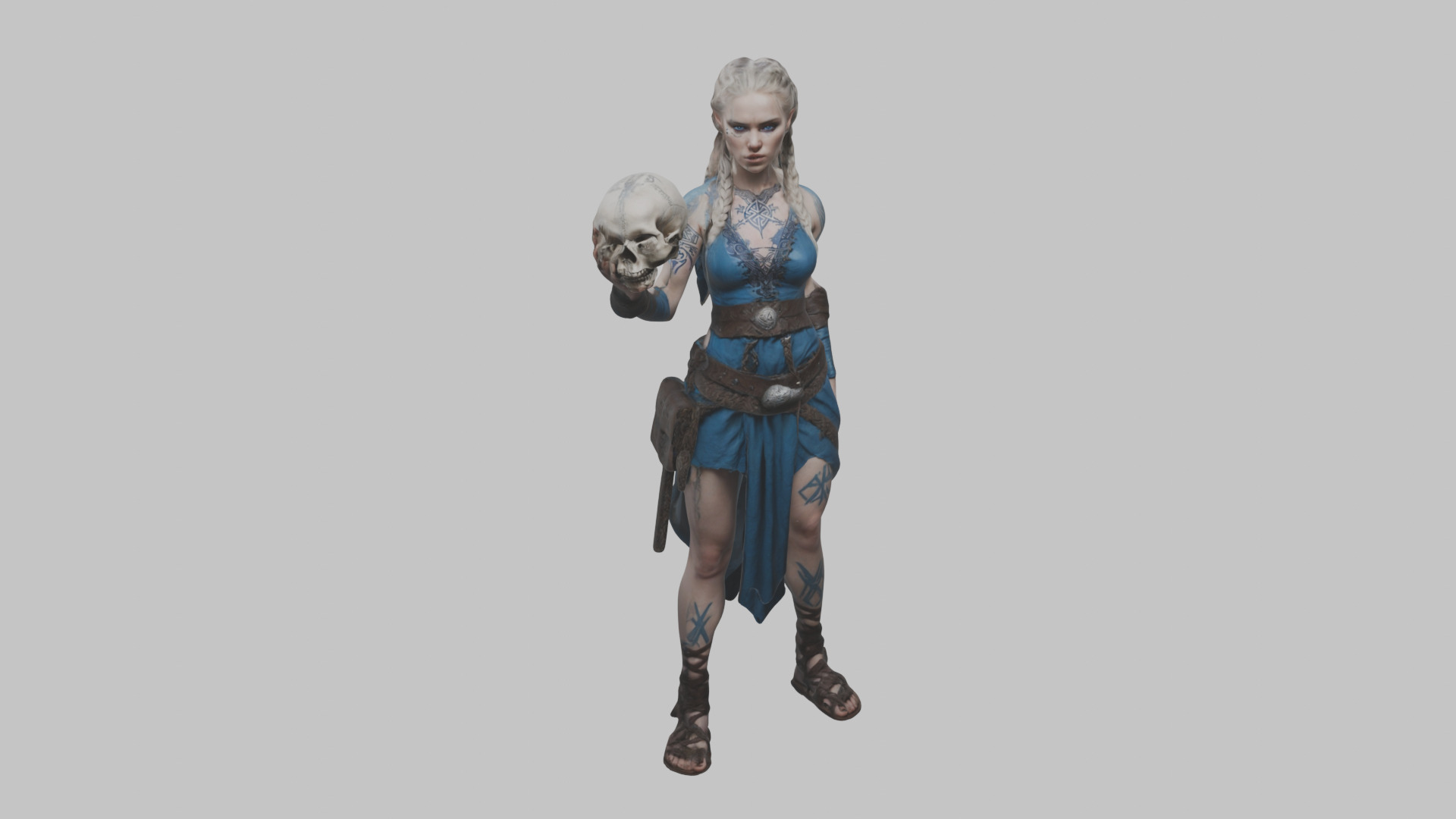 Female Viking Warrior Skull Low-poly 3D model_1