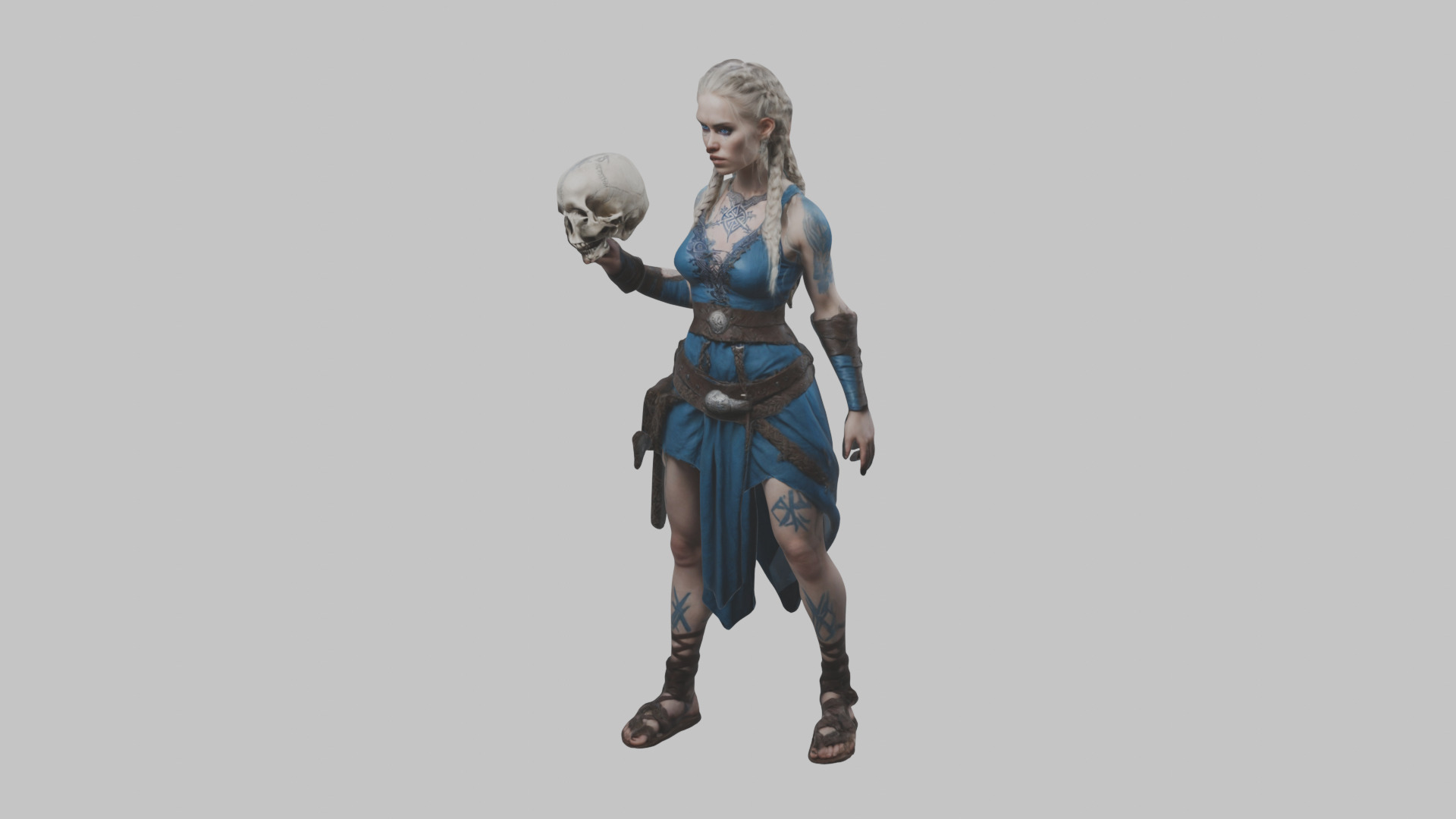 Female Viking Warrior Skull Low-poly 3D model_32