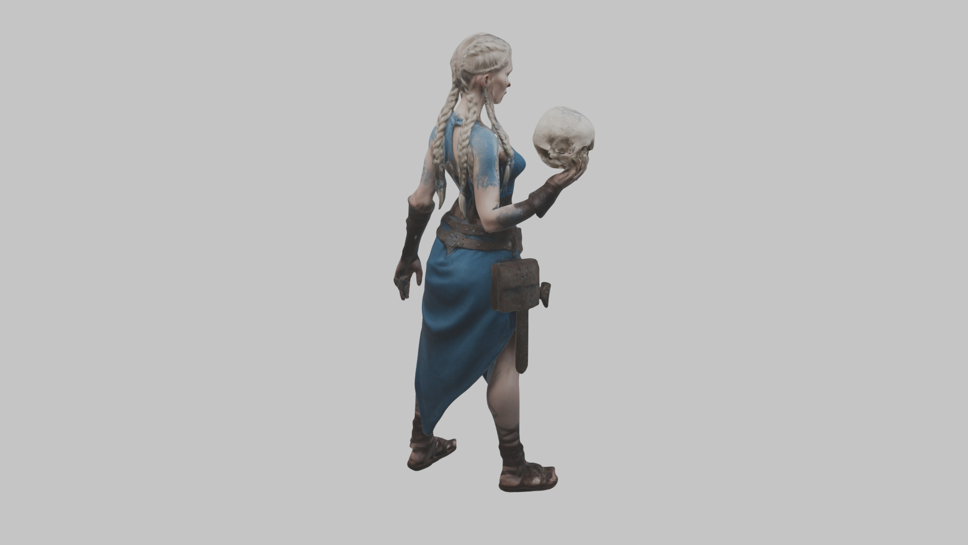 Female Viking Warrior Skull Low-poly 3D model_5