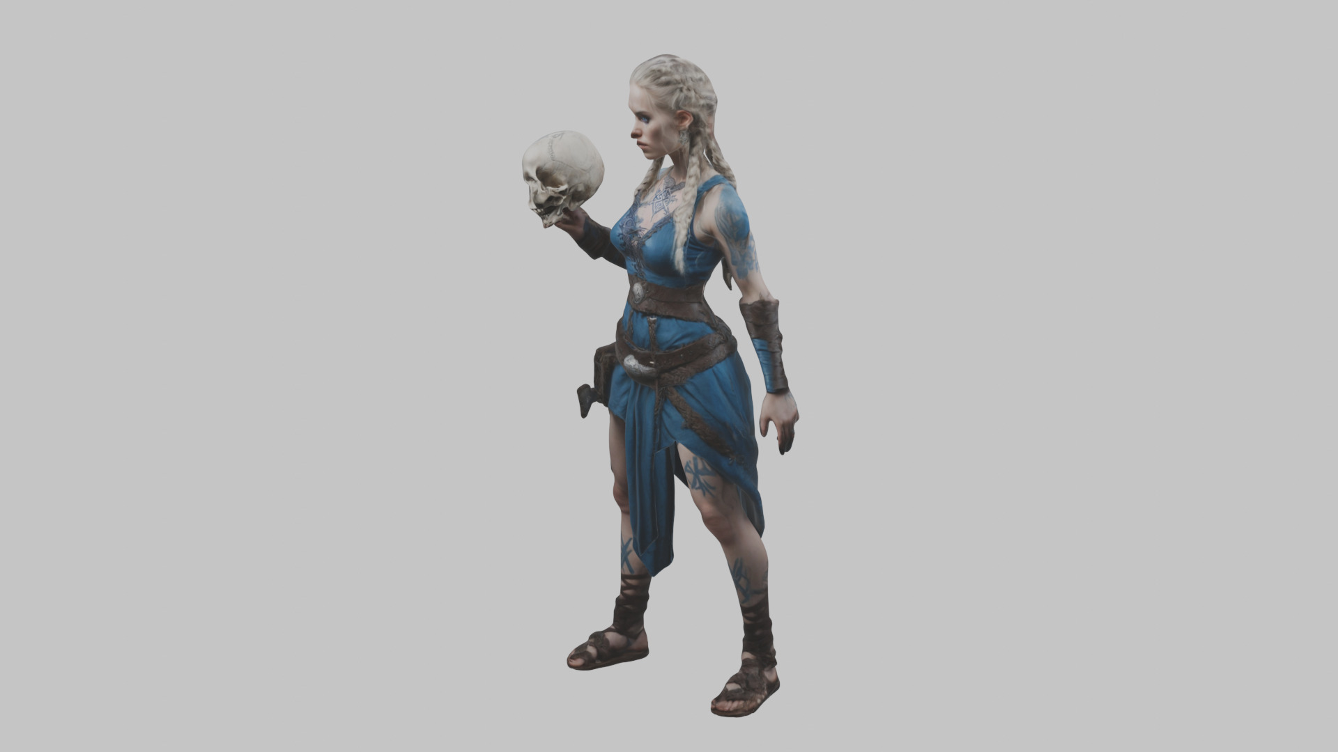 Female Viking Warrior Skull Low-poly 3D model_10