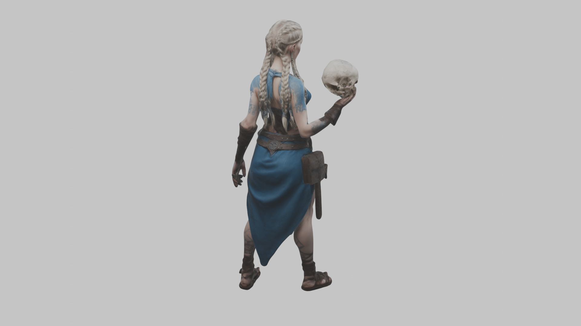 Female Viking Warrior Skull Low-poly 3D model_6