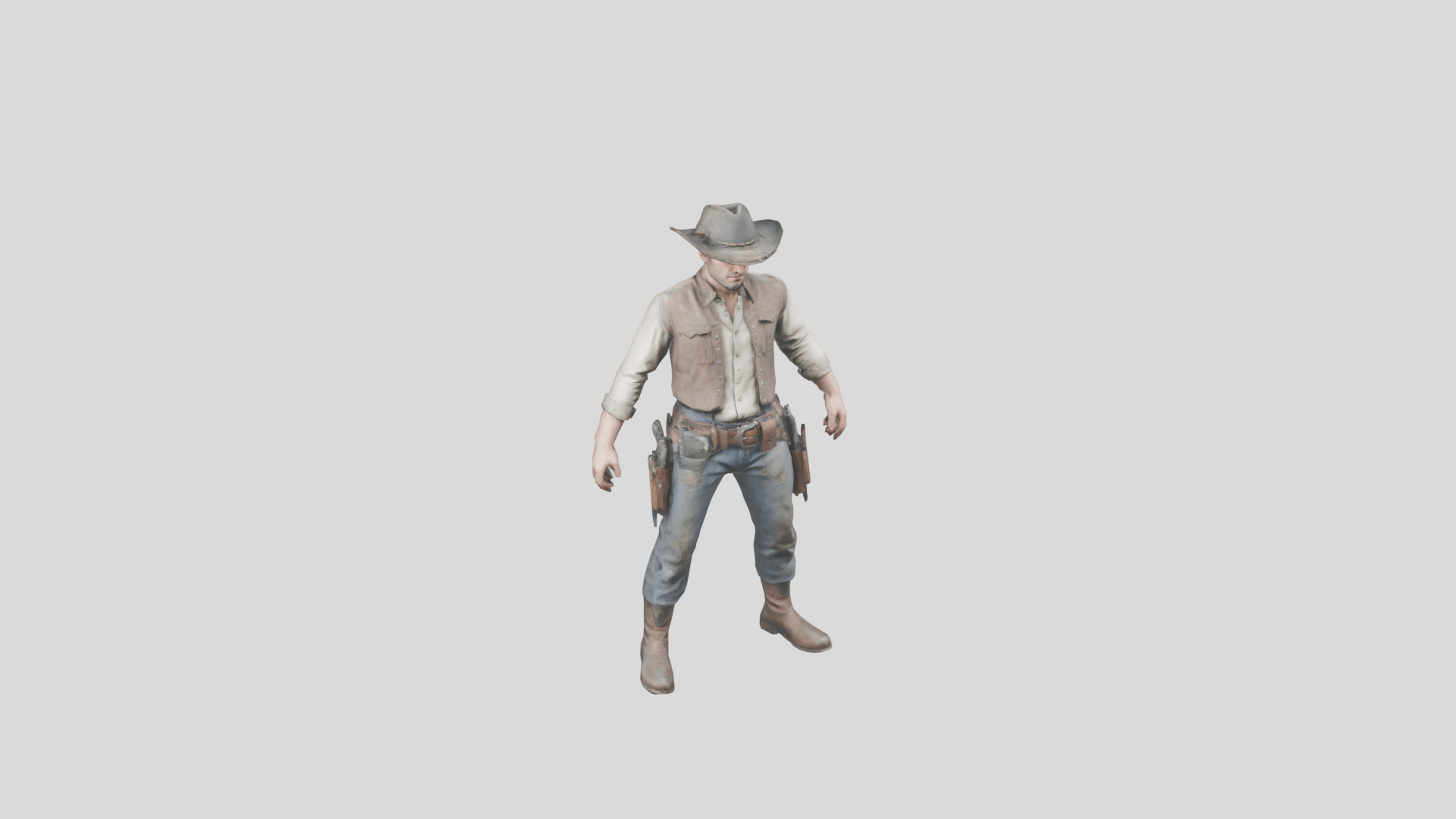 Lowpoy Cowboy Old Far West Man character Low-poly 3D model_28