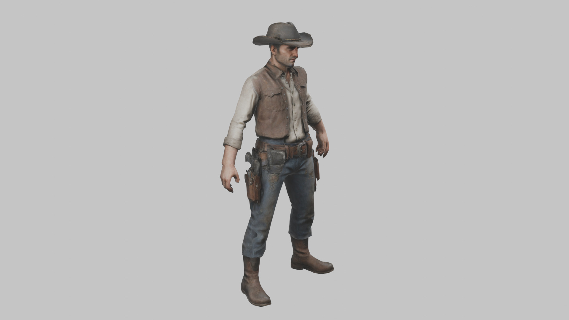 Lowpoy Cowboy Old Far West Man character Low-poly 3D model_10