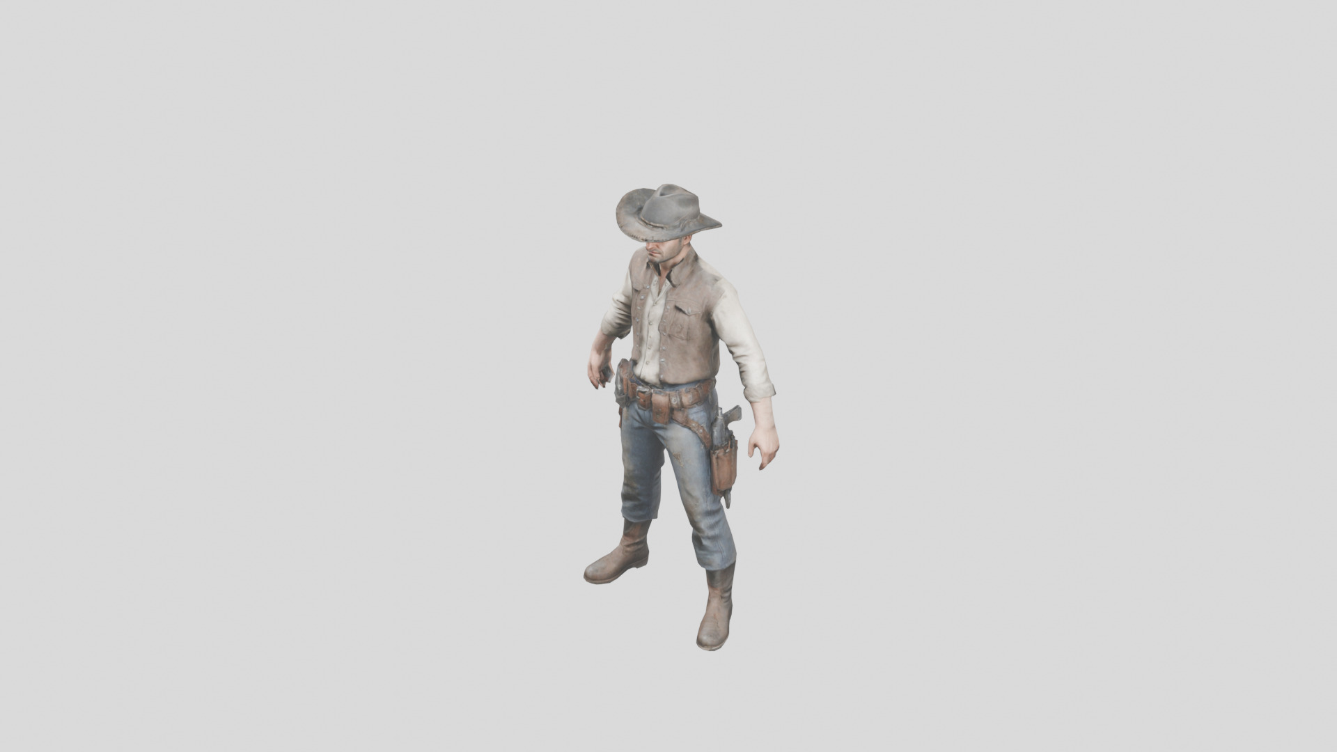 Lowpoy Cowboy Old Far West Man character Low-poly 3D model_13