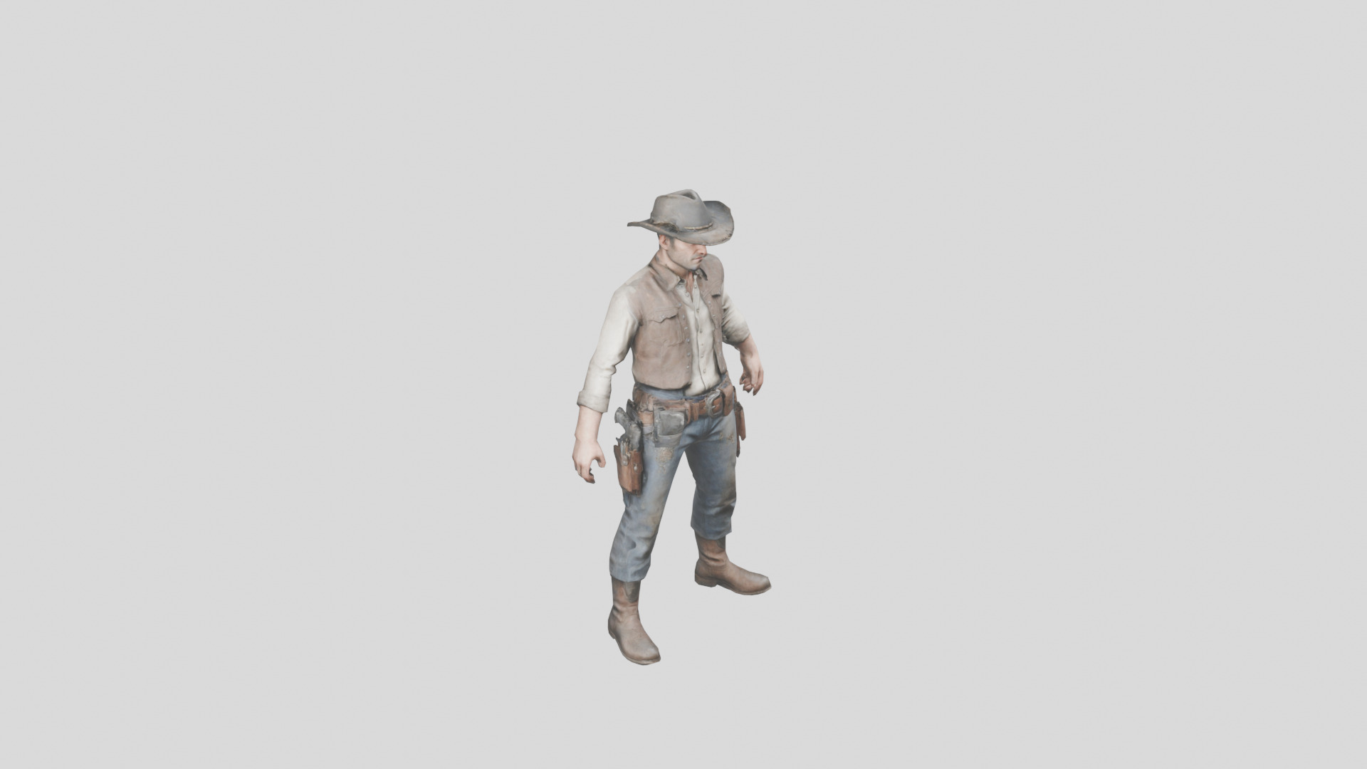 Lowpoy Cowboy Old Far West Man character Low-poly 3D model_29