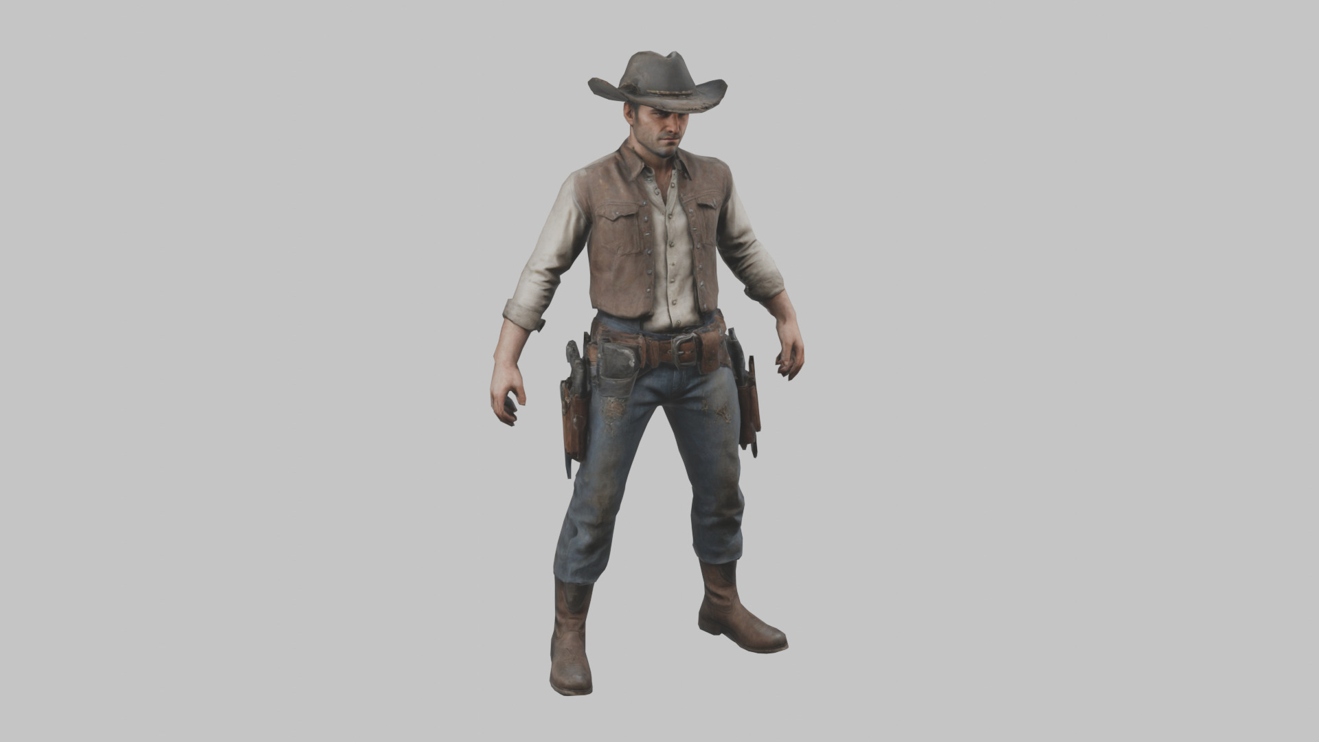 Lowpoy Cowboy Old Far West Man character Low-poly 3D model_6