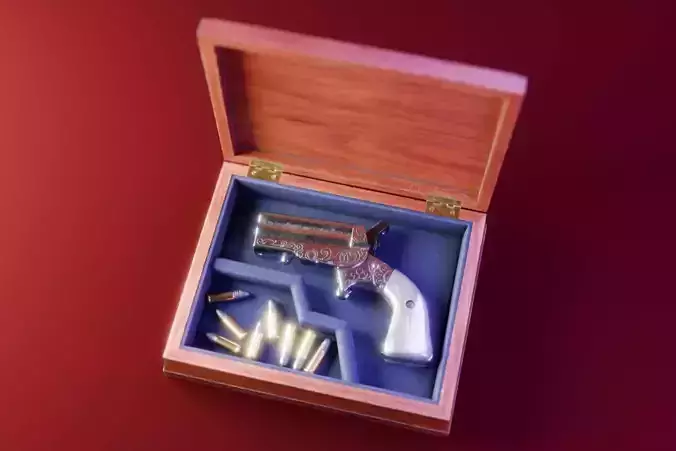 Engraved HJS Frontier Four Derringer Pearl Grip Low-poly 3D model