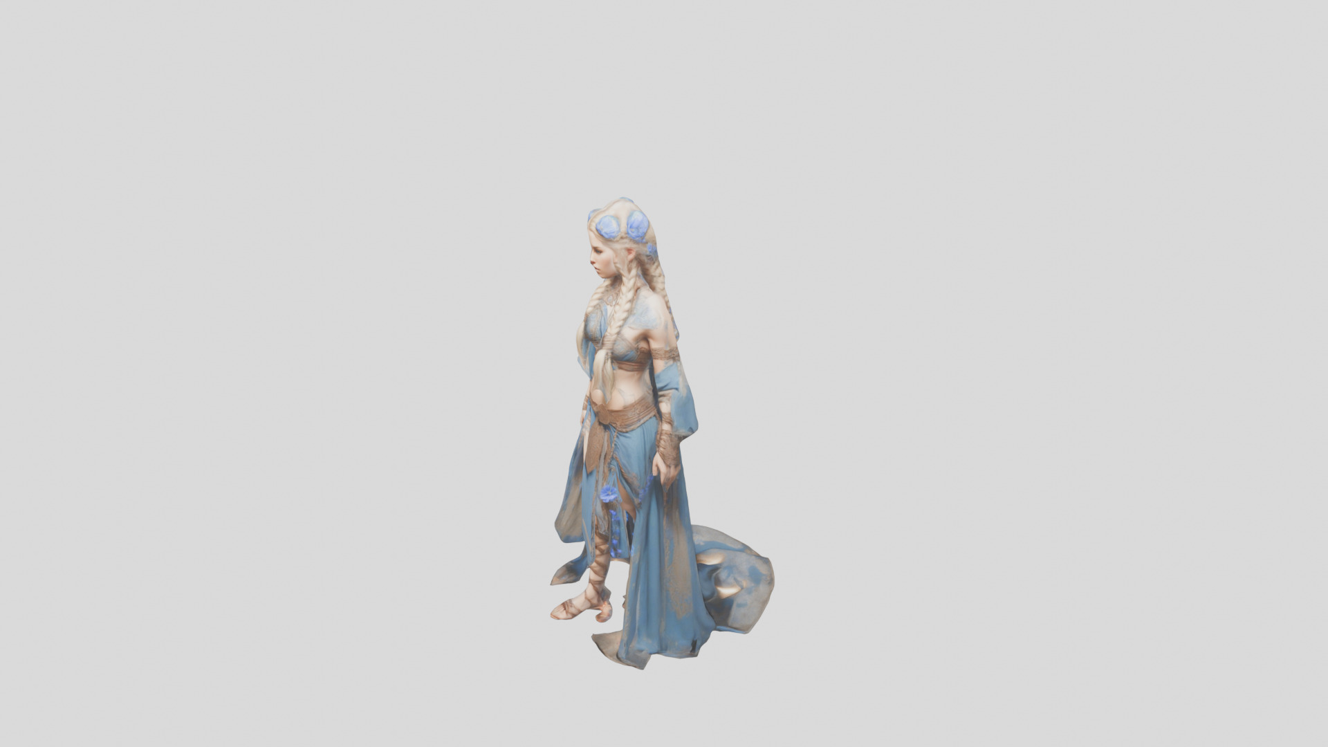 Stylized Bohemian Female Character with Staff Low-poly 3D model_5