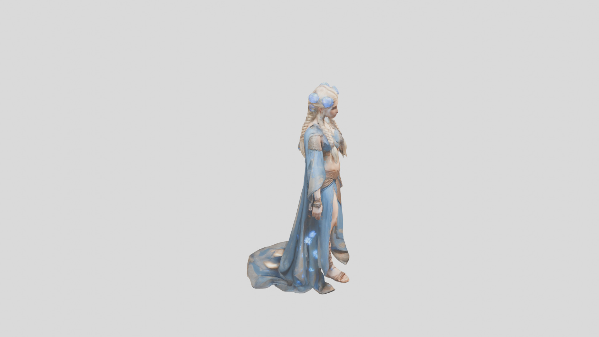 Stylized Bohemian Female Character with Staff Low-poly 3D model_10
