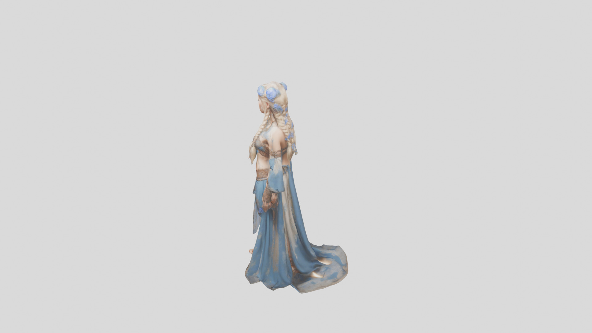 Stylized Bohemian Female Character with Staff Low-poly 3D model_3
