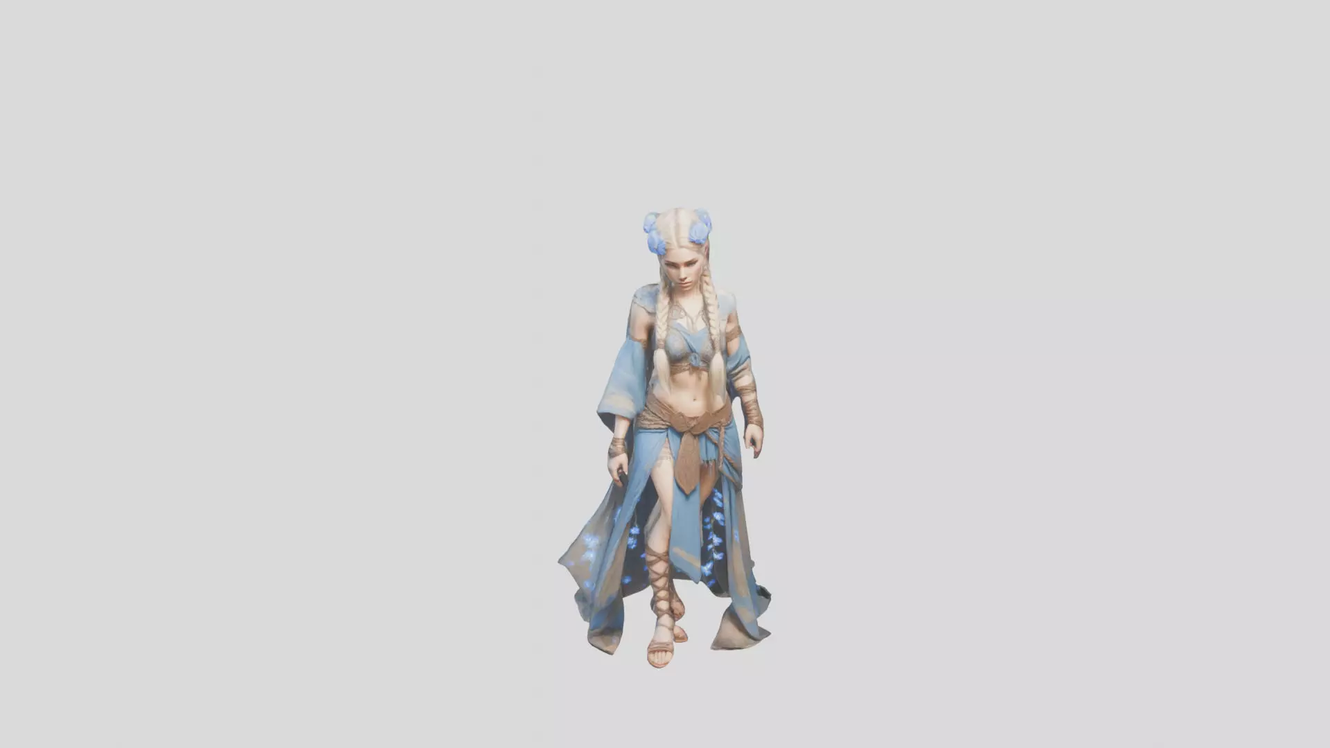 Stylized Bohemian Female Character with Staff Low-poly 3D model_0