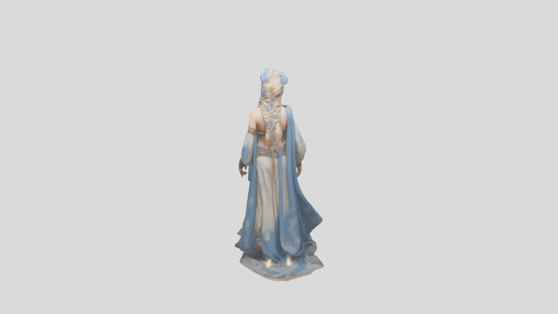 Stylized Bohemian Female Character with Staff Low-poly 3D model_15