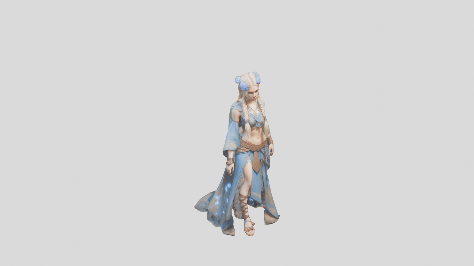 Stylized Bohemian Female Character with Staff Low-poly 3D model_8
