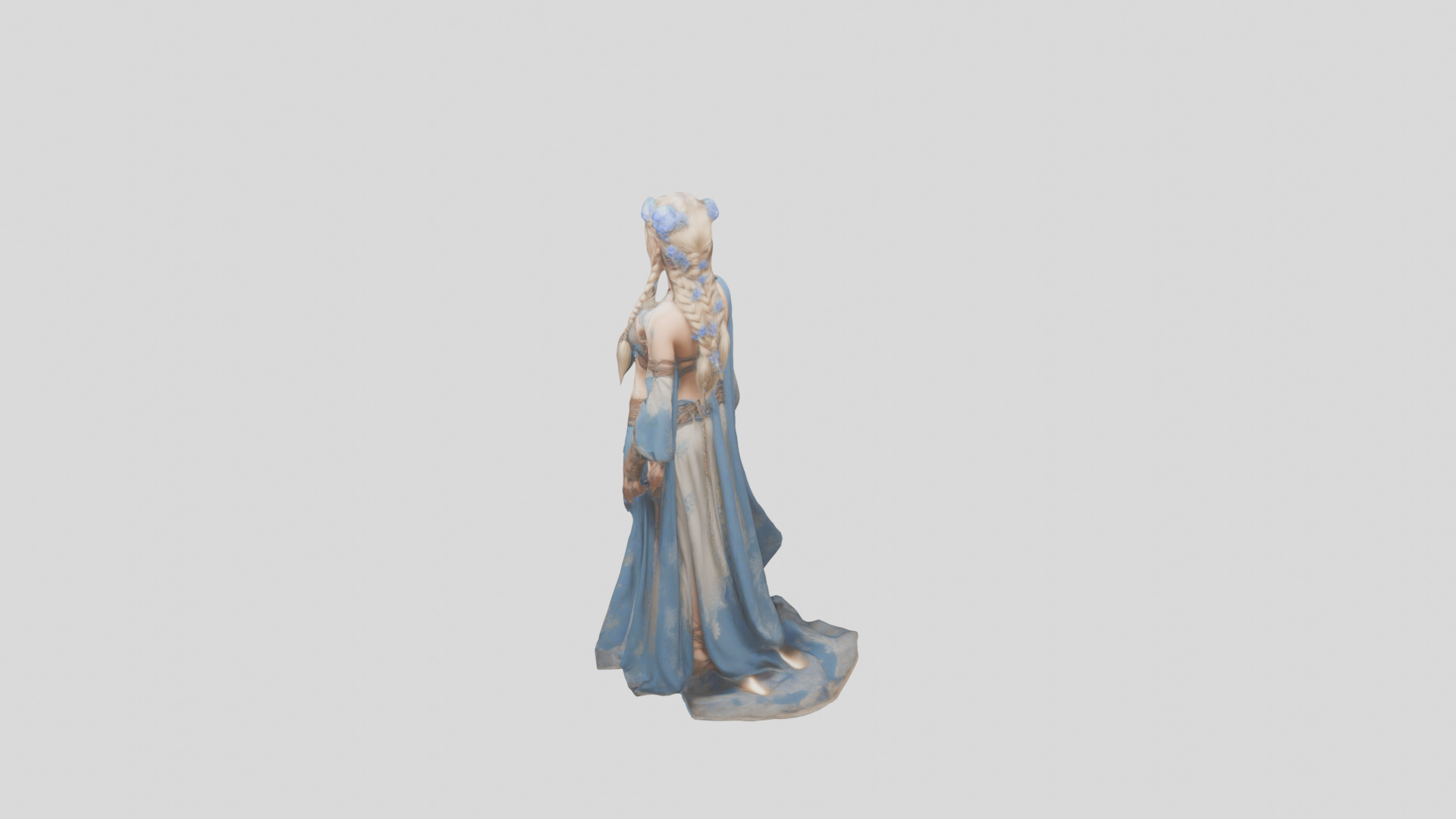 Stylized Bohemian Female Character with Staff Low-poly 3D model_2