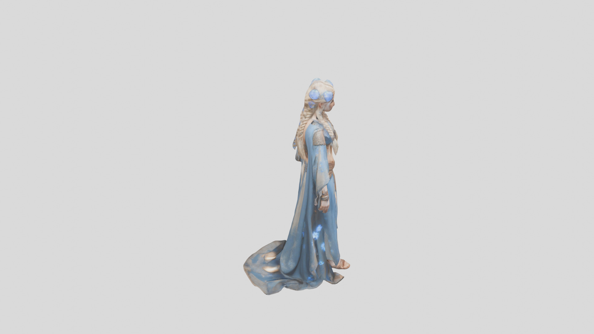 Stylized Bohemian Female Character with Staff Low-poly 3D model_11