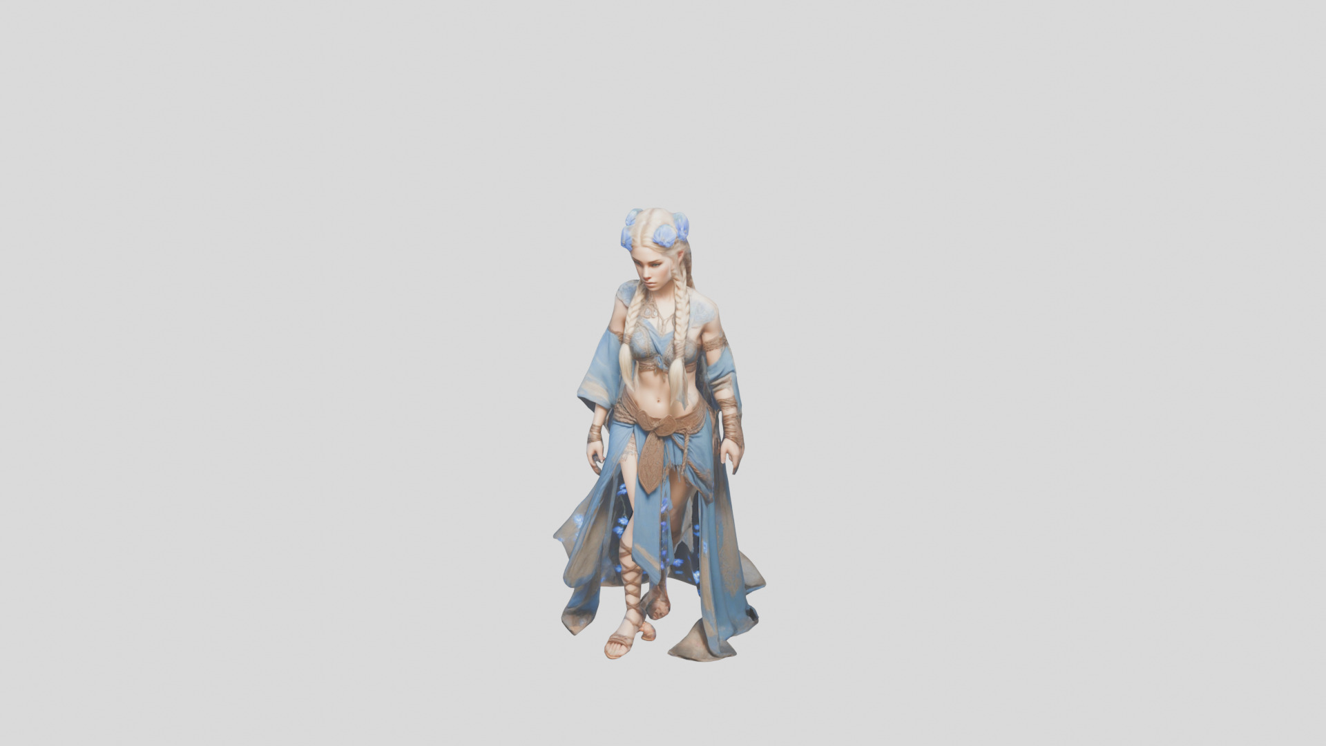 Stylized Bohemian Female Character with Staff Low-poly 3D model_7