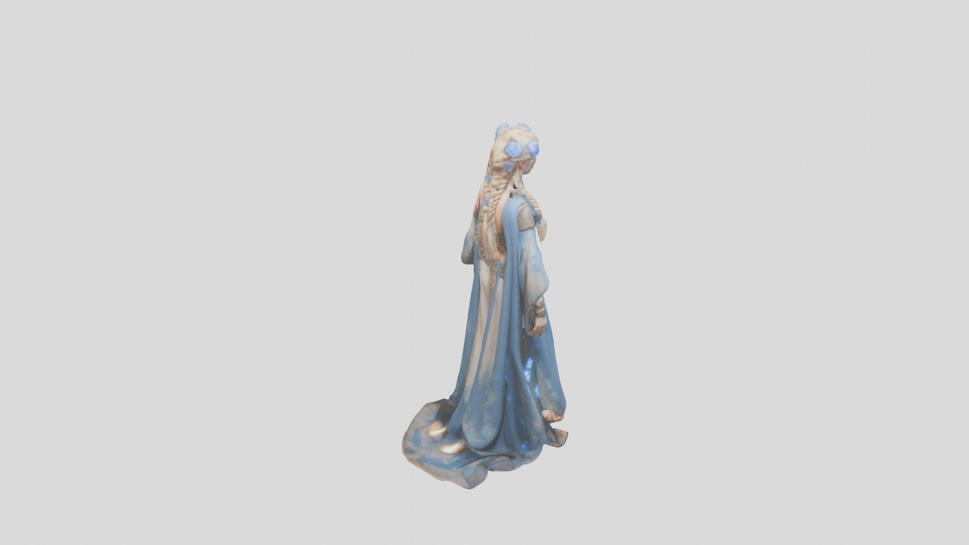 Stylized Bohemian Female Character with Staff Low-poly 3D model_12