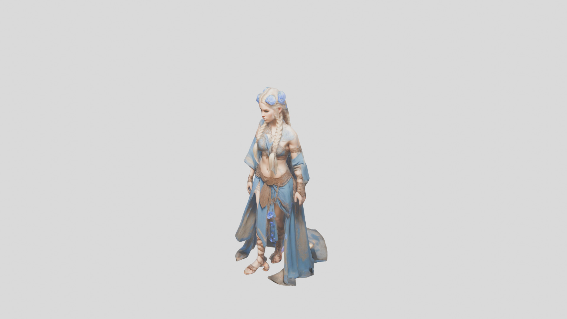 Stylized Bohemian Female Character with Staff Low-poly 3D model_6