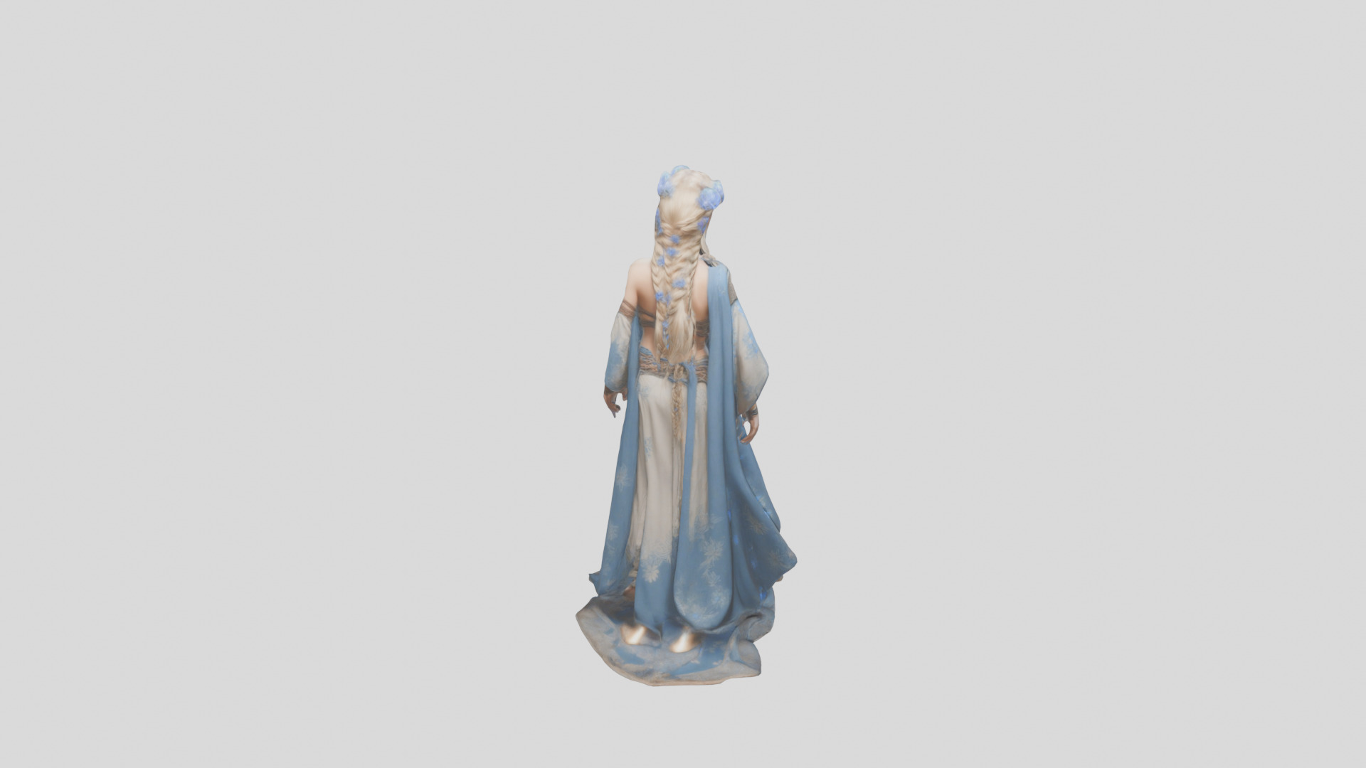 Stylized Bohemian Female Character with Staff Low-poly 3D model_14