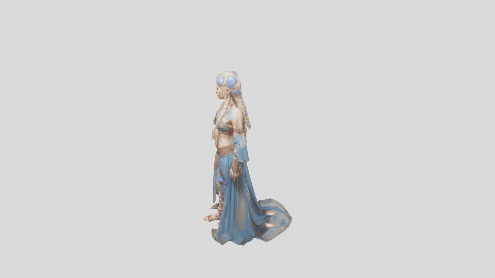 Stylized Bohemian Female Character with Staff Low-poly 3D model_4