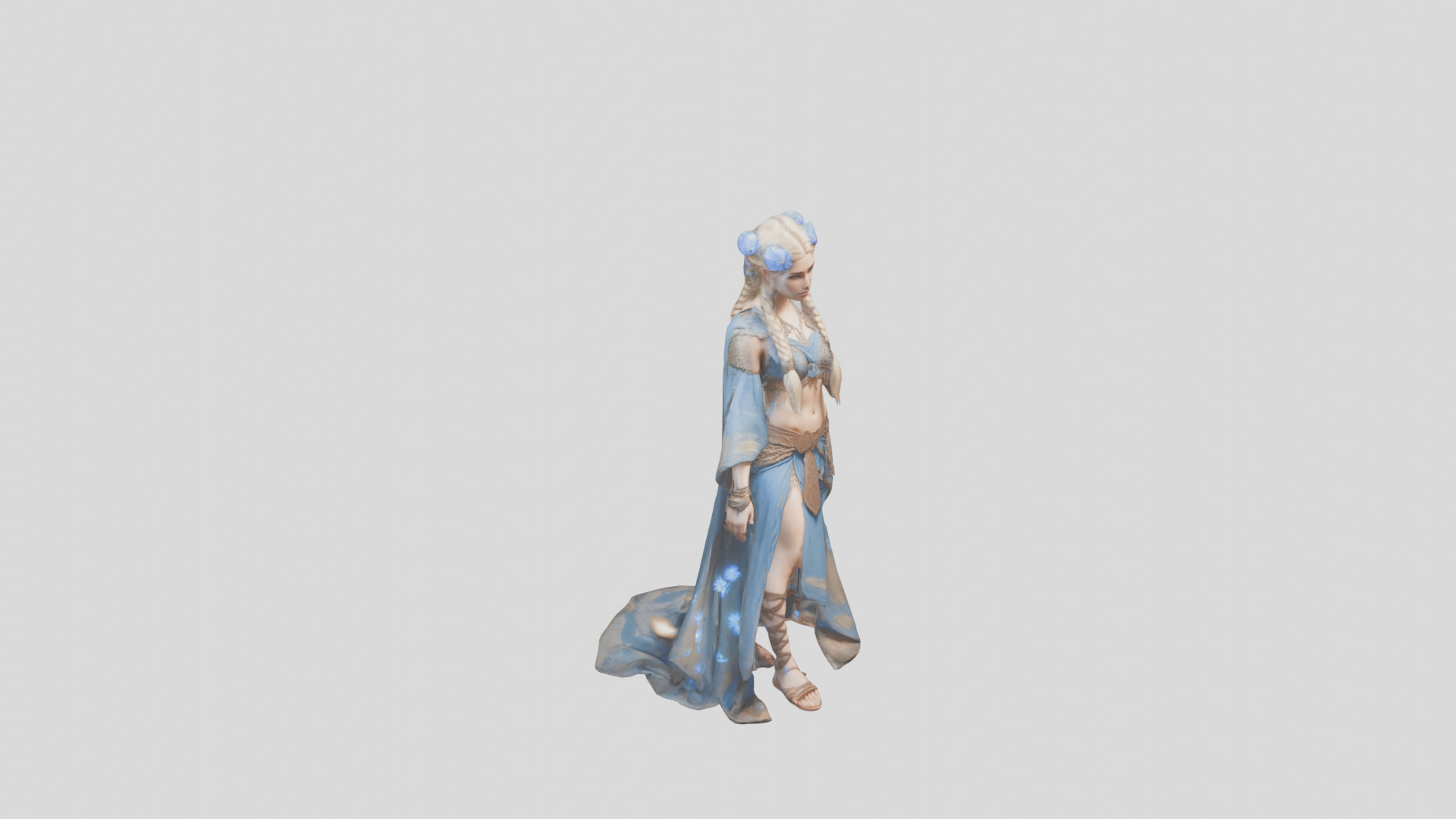 Stylized Bohemian Female Character with Staff Low-poly 3D model_9