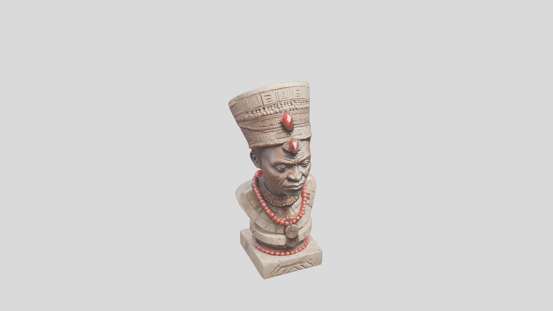 African Man Bust Head STatue Low-poly 3D model_8