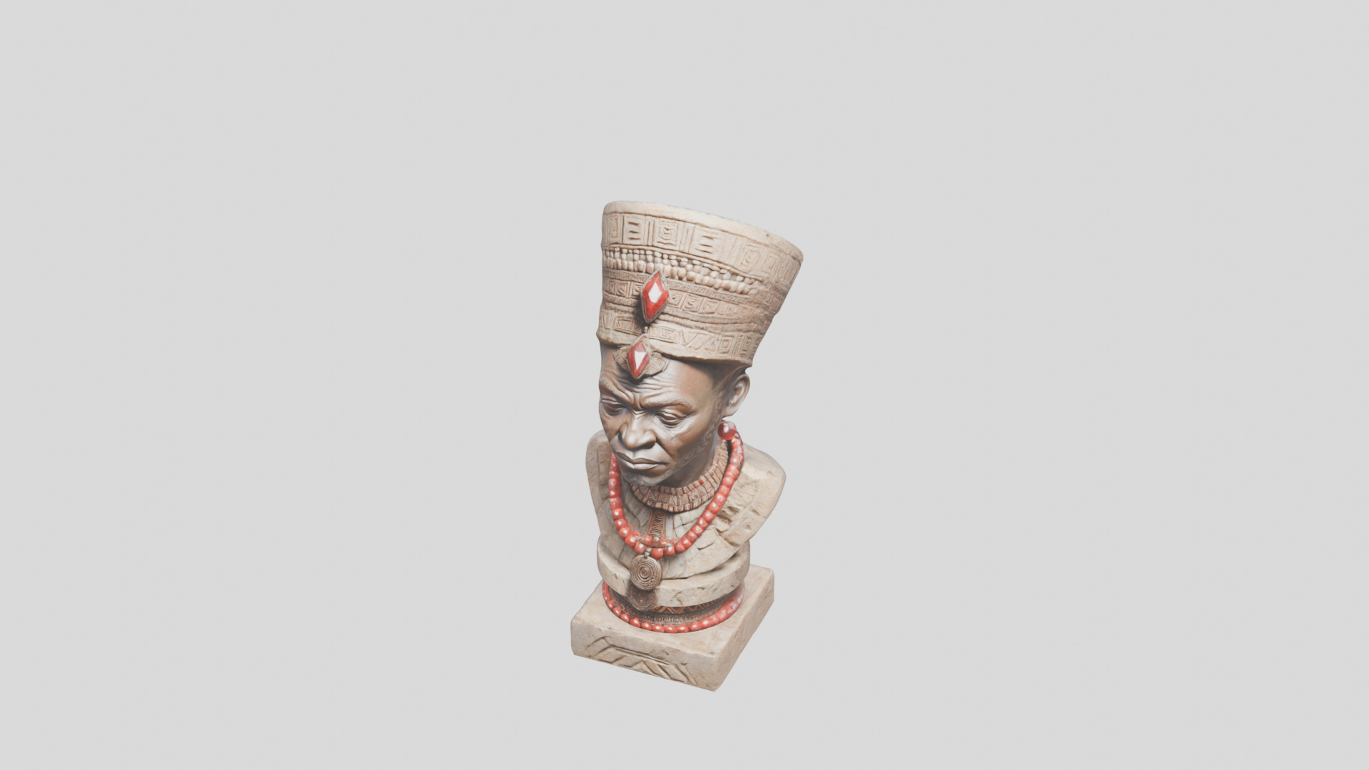 African Man Bust Head STatue Low-poly 3D model_7
