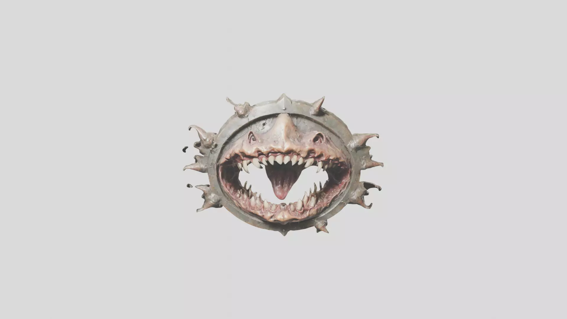 Demonic shield with skulls and spikes Low-poly 3D model_0