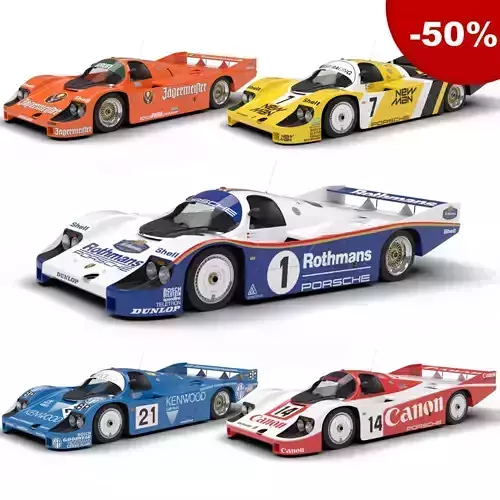 Pack Porsche 956 cars HQ interior 3D Model Collection